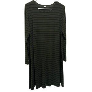 Old Navy Women's Olive Green and Black Striped Casual Dress Long Sleeve A-Line